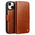iPhone 15 Qialino Classic Wallet Leather Case - Svetlo hnedá