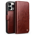 iPhone 15 Pro Qialino Classic Wallet Leather Case - Tmavohnedá