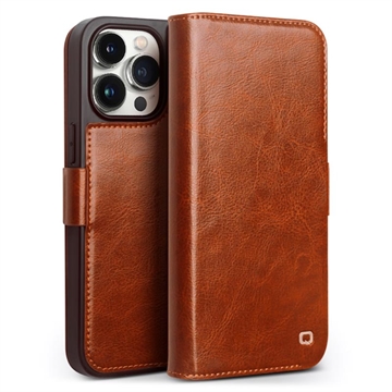 iPhone 15 Pro Qialino Classic Wallet Leather Case - Svetlo hnedá