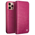 Qialino iPhone 14 Pro Wallet Leather Case - Crocodile - Hot Pink