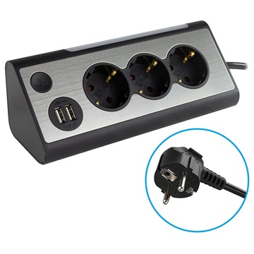 Power Secution Socket Socket s USB a LED svetlom - strieborný / čierny
