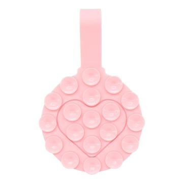 RK-X18/19 Silicone Heart-Shaped Suction Cup Phone Holder - Double-Sided, Detachable Mount - Pink