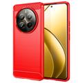 Realme 12 Pro/12 Pro+ Puzdro z Brúseného TPU - Uhlíkové Vlákno - Červená