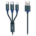 Remax Gition 3-v-1 USB kábel-blesk, typ-c, microUsb-modrá