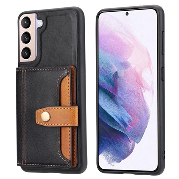 Retro štýl Samsung Galaxy S22 5G puzdro s peňaženkou - čierna