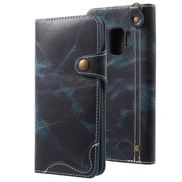 Samsung Galaxy S9 retro kožené puzdro - modrá
