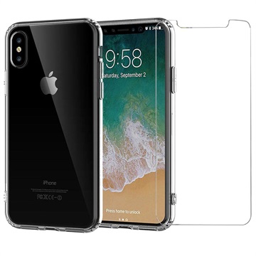 SAII 2-v-1 iPhone X/XS TPU puzdro a ochranca obrazovky Tempered Glass