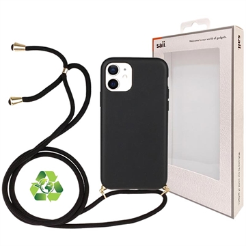 SAII Eco Line iPhone 12 Mini biologicky odbúrateľné puzdro s remienkom - čierna