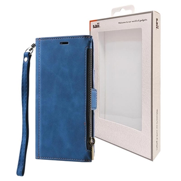 iPhone 15 Plus Saii Zipper Wallet Case with Strap
