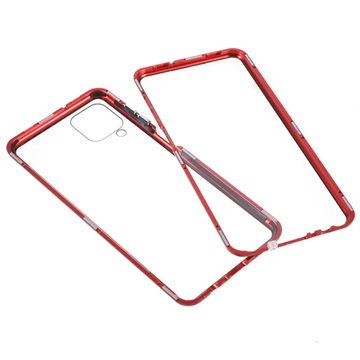 Samsung Galaxy A12 magnetické puzdro s temperovaným sklom - červené