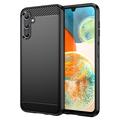 Samsung Galaxy A14/A14 5G Puzdro z Brúseného TPU - Uhlíkové Vlákno - Čierna