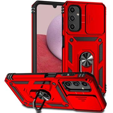 Samsung Galaxy A14/A14 5G Rotary Ring Hybrid Case with Camera Shield - Red