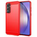 Samsung Galaxy A55 Puzdro z Brúseného TPU - Uhlíkové Vlákno - Červená
