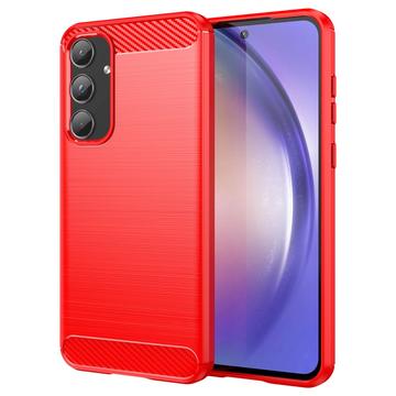 Samsung Galaxy A55 Puzdro z Brúseného TPU - Uhlíkové Vlákno - Červená