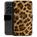Samsung Galaxy S21 Ultra 5G prémiové puzdro na peňaženku - Leopard