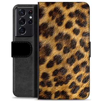 Samsung Galaxy S21 Ultra 5G prémiové puzdro na peňaženku - Leopard