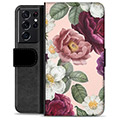 Samsung Galaxy S21 Ultra 5G prémiové puzdro na peňaženku - Romantické kvety