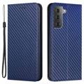 Puzdro do Peňaženky Samsung Galaxy S23 5G - Uhlíkové Vlákno - Modrá