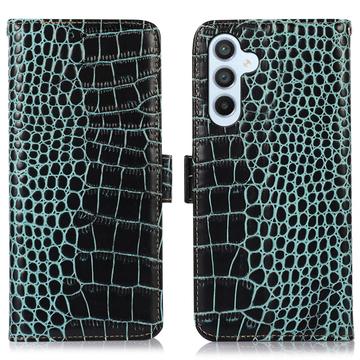 Crocodile Séria Samsung Galaxy S23 FE Kožené Puzdro na Peňaženku s RFID - Zelená