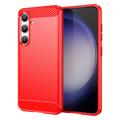 Samsung Galaxy S24 Puzdro z Brúseného TPU - Uhlíkové Vlákno - Červená