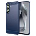 Samsung Galaxy S24 FE Puzdro z Brúseného TPU - Uhlíkové Vlákno - Modrá