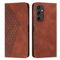 Samsung Galaxy S24 FE Rhombus Pattern Wallet Case with Magnetic Closure - Brown
