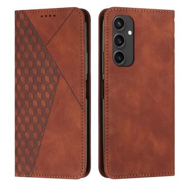 Samsung Galaxy S24 FE Rhombus Pattern Wallet Case with Magnetic Closure - Brown