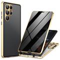 Samsung Galaxy S24 Ultra Magnetické Puzdro s Tvrdeným Sklom - Ochrana Osobných Údajov - Zlato