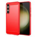 Samsung Galaxy S24+ Puzdro z Brúseného TPU - Uhlíkové Vlákno - Červená