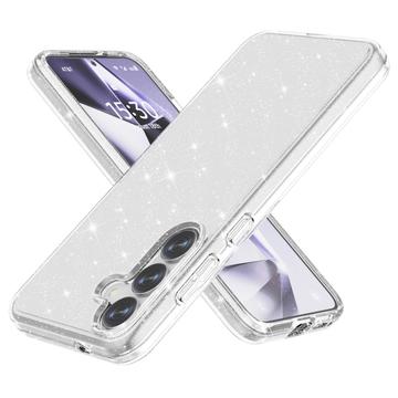Štýlové hybridné puzdro série Glitter na Samsung Galaxy S25 – Biely