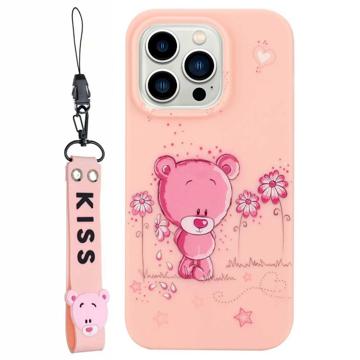 Séria Kiss iPhone 14 Pro TPU Puzdro s Remienkom - Medveď