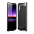 Sony Xperia 10 II Brushed TPU puzdro - uhlíkové vlákno - čierna