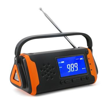 Solar Powered Emergency Radio w/ Flashlight - Black / Orange