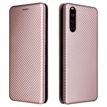 Sony Xperia 10 III, xperia 10 iii Lite Flip Case - uhlíkové vlákno - ružové zlato