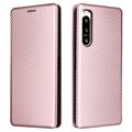 Flipové Puzdro Sony Xperia 5 IV - Uhlíkové Vlákno - Ružové Zlato