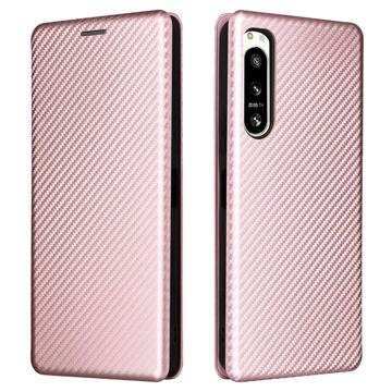 Flipové Puzdro Sony Xperia 5 IV - Uhlíkové Vlákno - Ružové Zlato