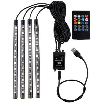 Sound-Activated Interior Neon Car LED Strip Light - 4 Pcs., 36 LEDs
