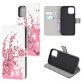 Štýl série iPhone 13 Mini Wallet Case - Pink Flowers