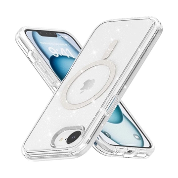 Štýlové hybridné puzdro série Glitter na iPhone 16e - Kompatibilné s MagSafe – Biely