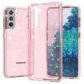 Štýlové hybridné puzdro série Glitter na Samsung Galaxy S21 5G – Ružová