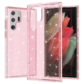 Štýlové hybridné puzdro série Glitter na Samsung Galaxy S22 Ultra 5G – Ružová
