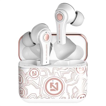 TS -100 Graffiti TWS slúchadlá s Bluetooth 5.0 - biele / ružové zlato