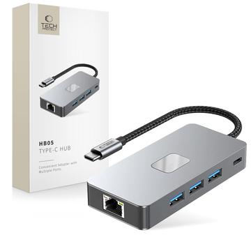 Tech-Protect HB05 9-in-1 USB-C Hub Adapter with HDMI 4K 60Hz, SD/TF Card Readers, USB-C 100W PD, RJ45 Ethernet, USB 3.0/2.0 - Space Grey