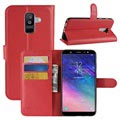 Samsung Galaxy A6+ (2018) Puzdro na peňaženku so stojanom - červená