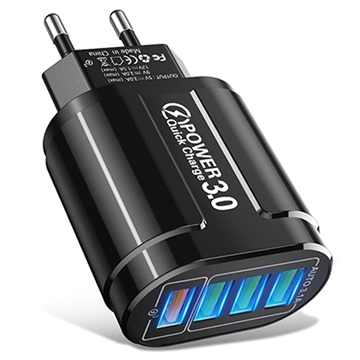 Univerzálny 4-portový rýchlonabíjací USB napájací adaptér – 48W – čierny