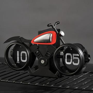 Vintage Motorcycle Mechanical Flip Desk Clock - Black / Red