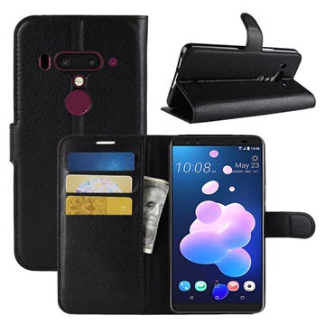 HTC U12+ puzdro na peňaženku s magnetickým uzáverom - čierna