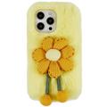 3D Plush Chlpatá zima iPhone 14 Pro Max TPU Puzdro - Žltá Kvet