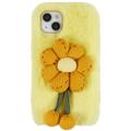 3D Plush Chlpatá zima iPhone 14 TPU Puzdro - žltá kvet