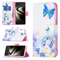 Séria Wonder Series Samsung Galaxy S22 5G Pase Wallet - Blue Butterfly